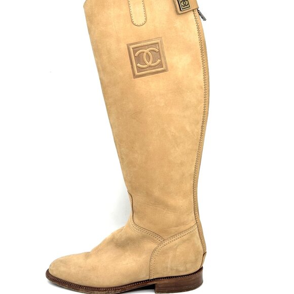 CHANEL Vintage 2006 Nubuck Leather CC Logo Back Zip Tall Riding Knee High Boots - Picture 2 of 15